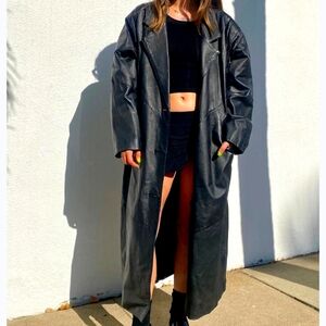 Rare Vintage Avant Garde Korean Made Oversized 100%  Leather Trench Coat Size 4